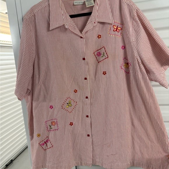 Vintage Striped Red Short Sleeve Shirt with Embroidery size 26women plus - Picture 3 of 8